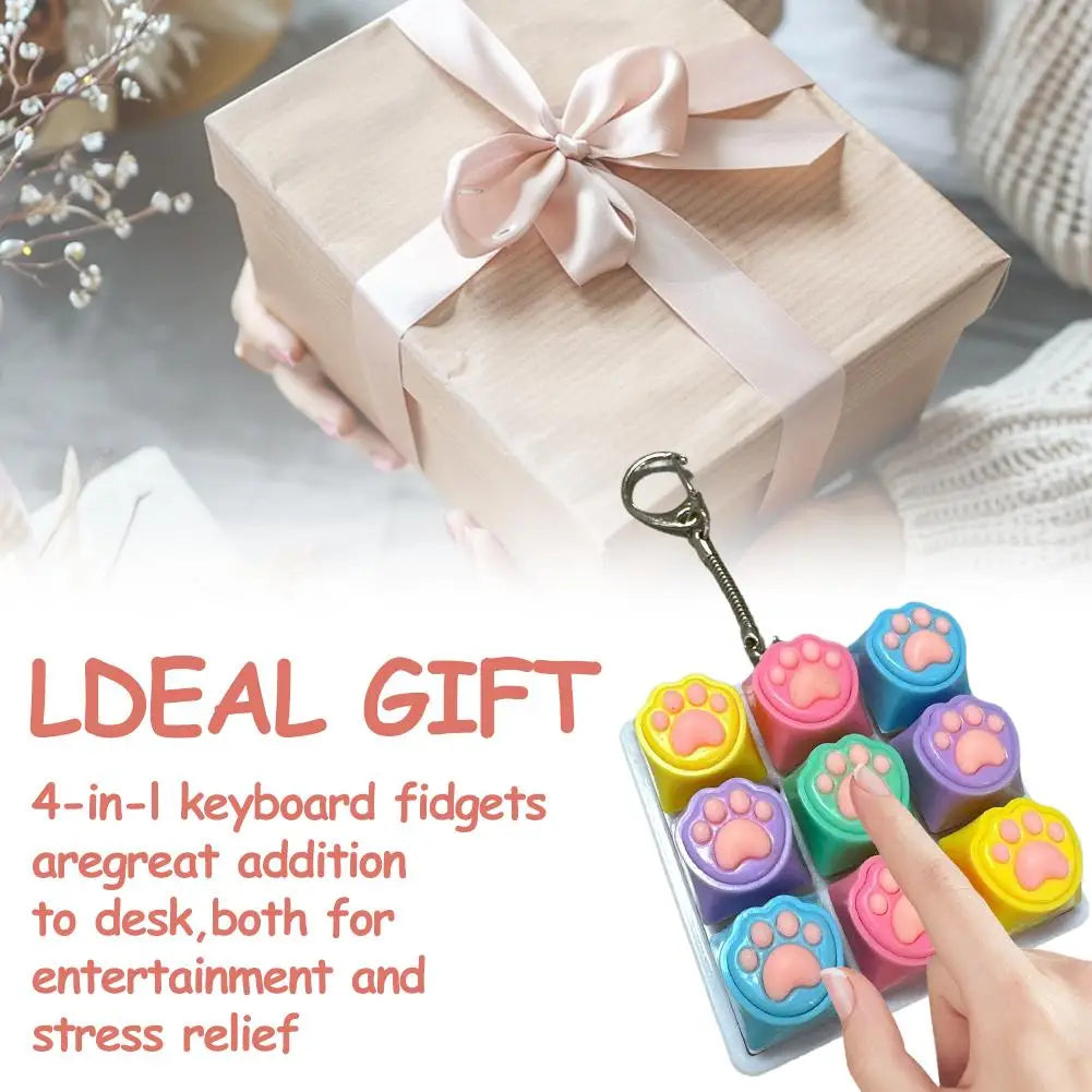 Cat Pawl Decompression 9 Keyboard Key Toy For Adults Antistress Toys Boys Girls Anti Stress Finger Keyboard Games Keychain