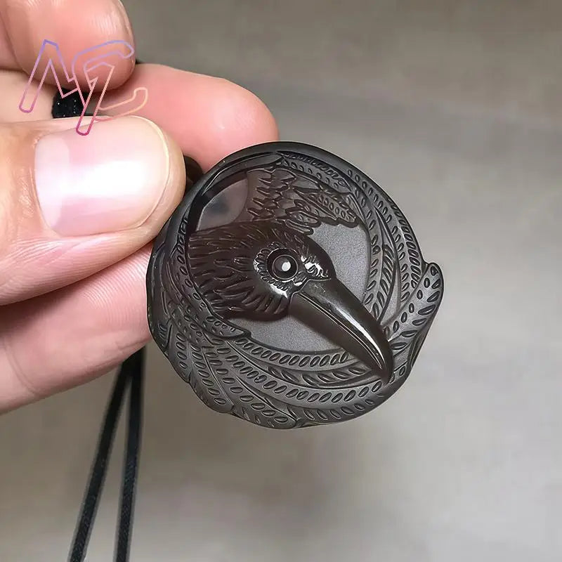 Real Obsidian Crow Pendant Necklace Fashion Gemstone Amulet Accessories Carved Men Natural Jewelry Gift Luxury Talismans