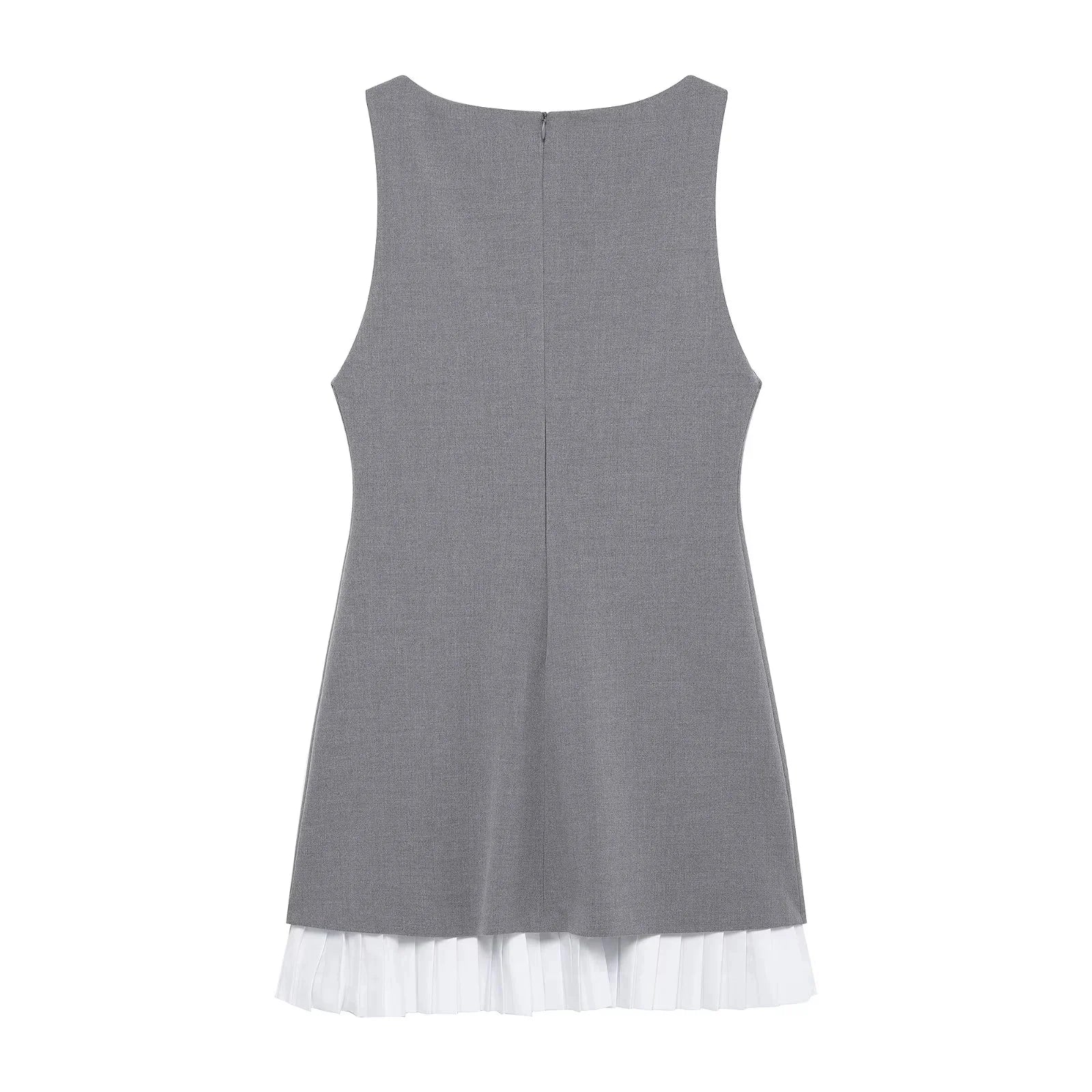 KONDALA Sleeveless O-Neck Mini Gray Dress for Women Sexy Patchwork Zipper Club Casual Fashion Spring Summer 2025 Vintage Dresses
