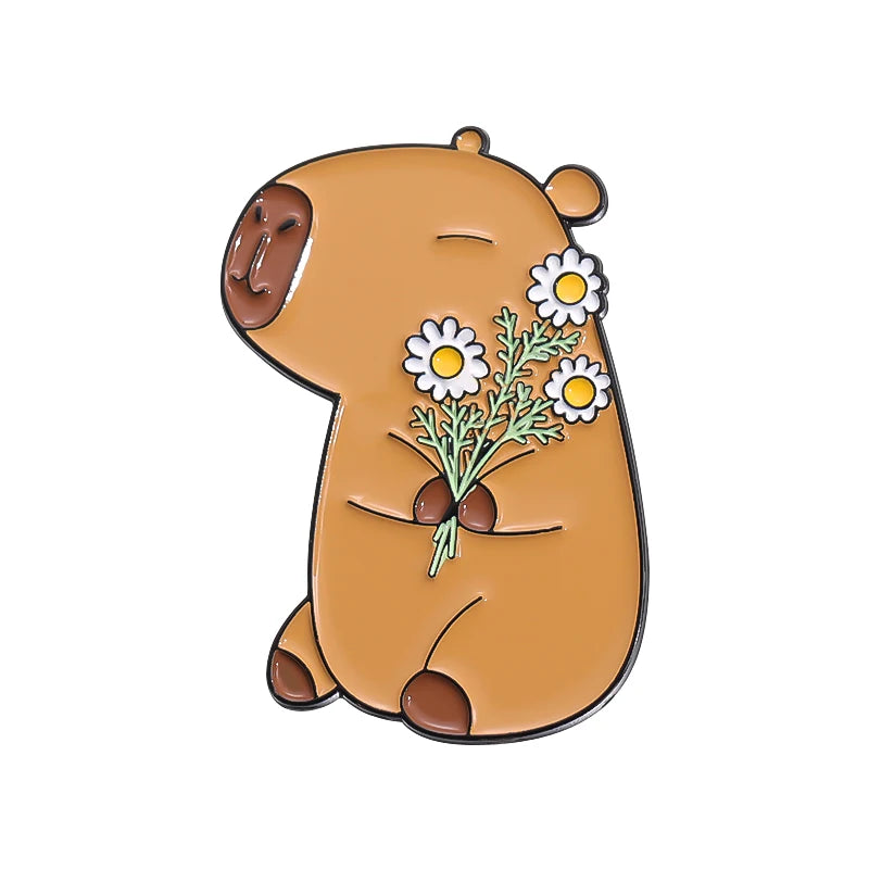 Cute Capybara Animal Enamel Pins Cartoon Cappy with Coffee Metal Brooches Lapel Badge Funny Animal Jewelry Gifts for Friends
