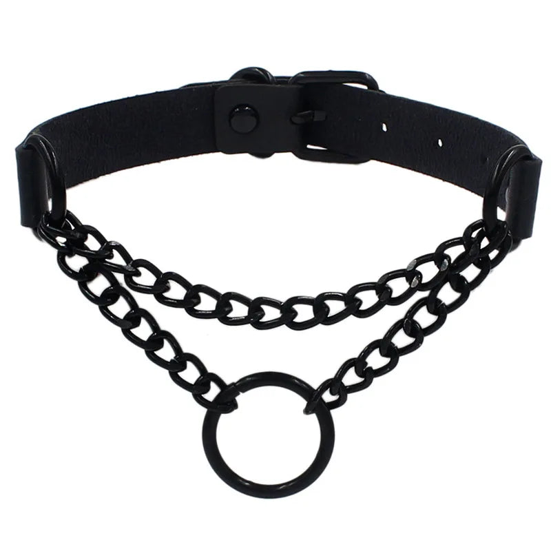 Harajuku Punk Rock Gothic Choker Necklace Women Sexy PU Leather Heart Lock Key Spike Collar Chocker Gothic Cosplay Accessories