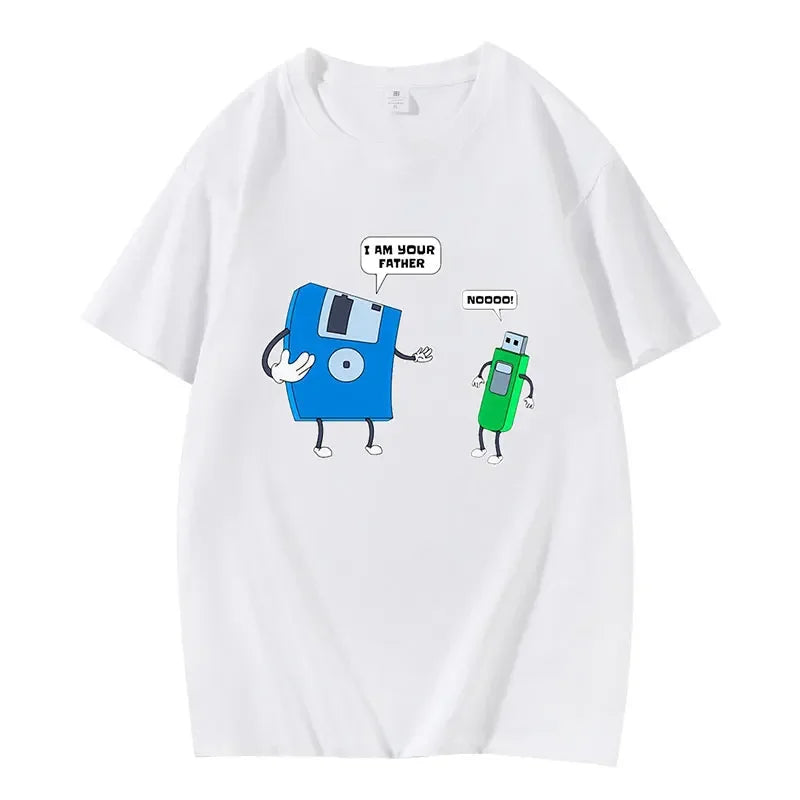 Floppy Disk Graphic Men's Tee Father & Son Floppy Disk Engineer Graphic Short Sleeve Casual Cotton Crew Neck T-Shirt for Men