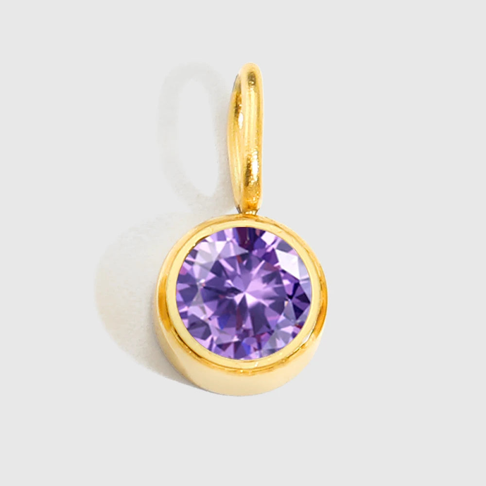 St-Delan Stainless Steel Round Bezel CZ Birthstone Charms Multicolor Crystal Pendant for DIY Jewelry Making
