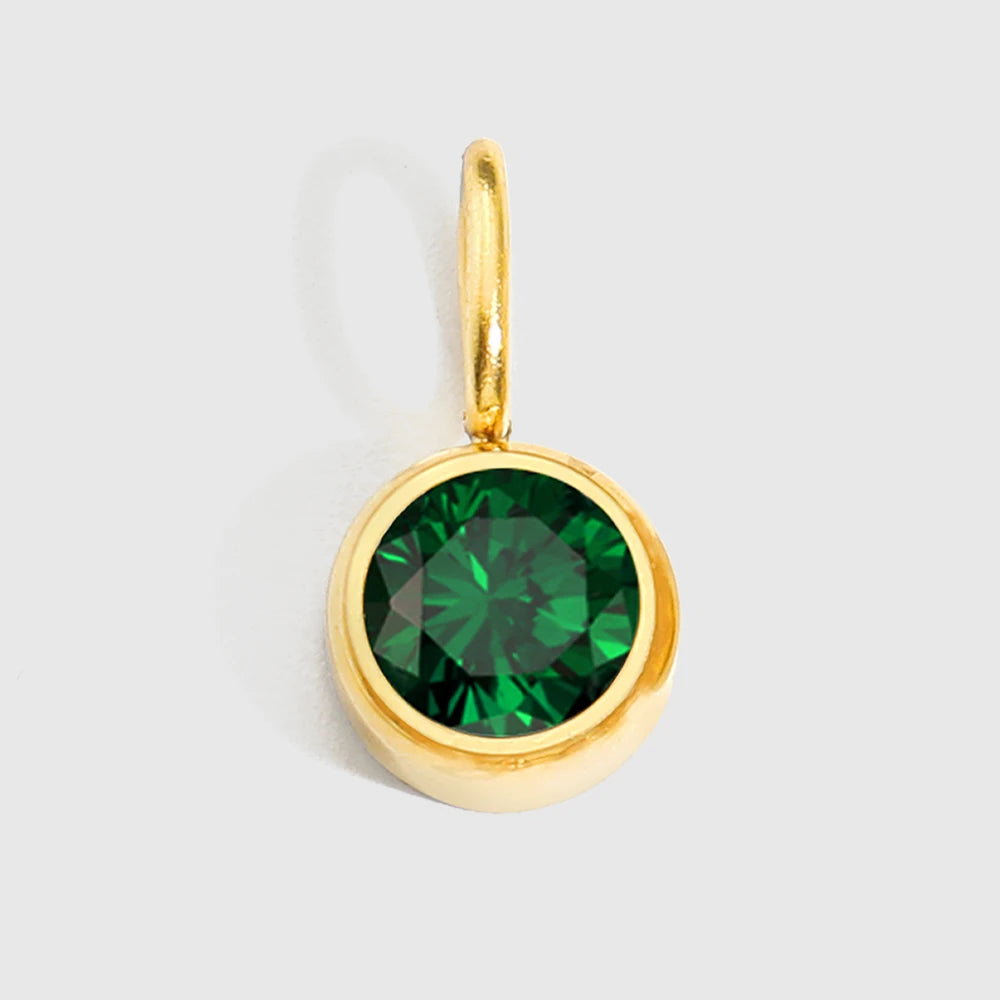 St-Delan Stainless Steel Round Bezel CZ Birthstone Charms Multicolor Crystal Pendant for DIY Jewelry Making