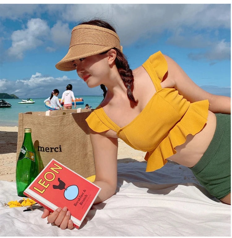 High Waist Women's Bikini Set Padded Ruffle Biquini Suit Two Pieces Swimwear Swimsuit High Quality Beach Suit 2023