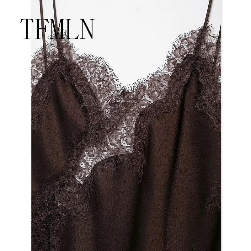 TFMLN Damen sexy Spitzen-Spleiß-Kleider Sommer einfarbig ärmelloses asymmetrisches Kleid rückenfrei schmal Damen Party Sling Minikleid