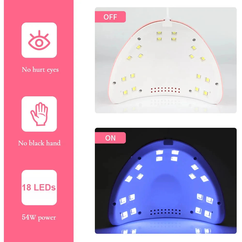 54W UV LED Nail Lamp - Sunlight Quick-Dry Nail Tool, Professional Fingernail & Toenail Art Salon Equipment