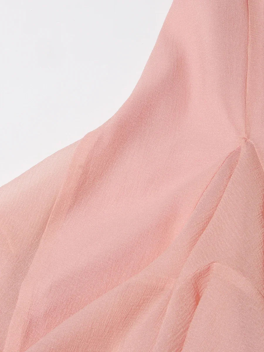 TWOTWINSTYLE Solid Slimming Spliced Folds Dresses for Women Round Neck Long Sleeves Patchwork Buttons Dress Female Clothing New