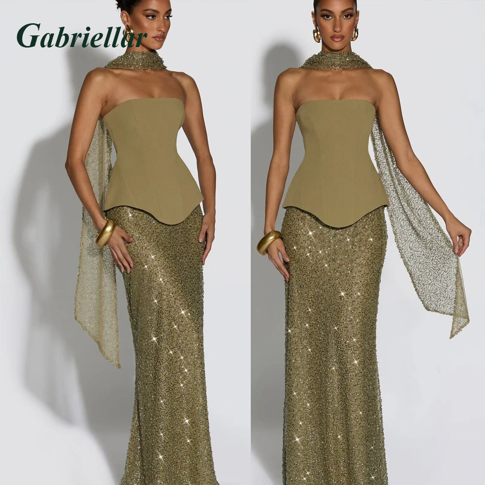 Gabriellar Fancy Bling Tulle Prom Dresses for Women Sequins and Beads Sleecveless Lacing up Special Occasion Gown Customized