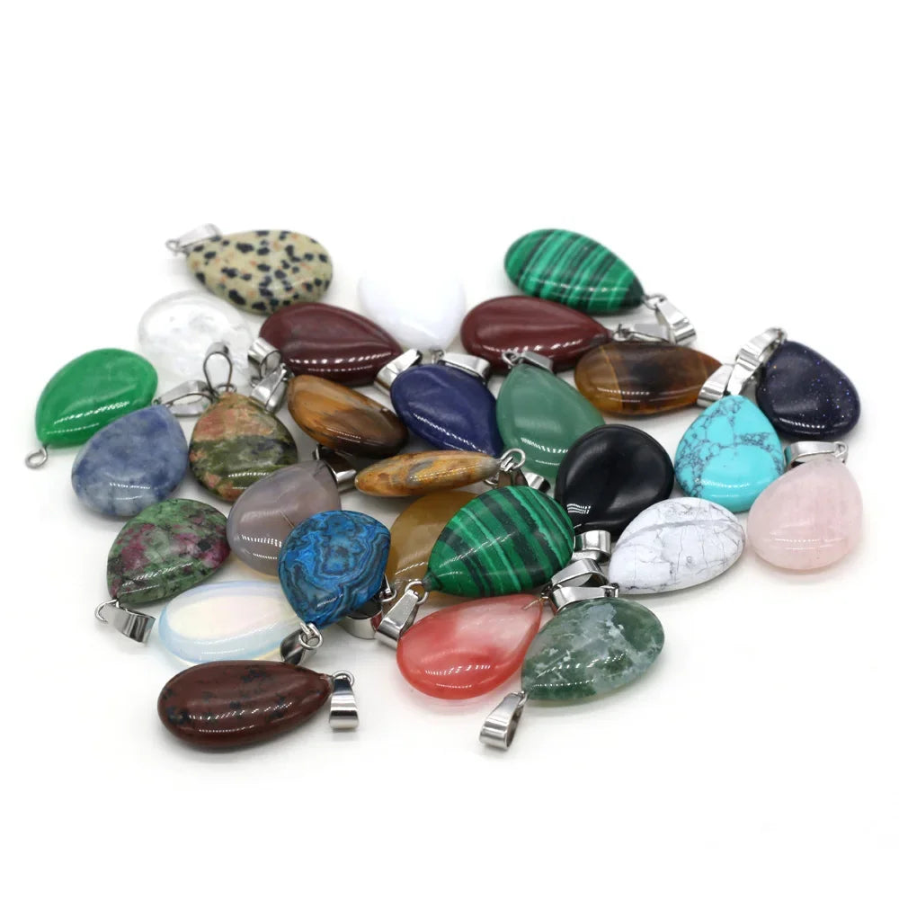 12pcs Natural Stone Pendant Mix Colors Women Natural Jewelry Charms fit DIY Necklace Making Wholesale Multiple Shapes