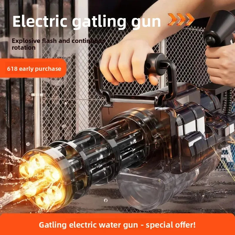 Gatling Electric Water Gun Automatic Continuous Fire With LED Light High Capacity Long Range Summer Water Toy Pool Party Gift