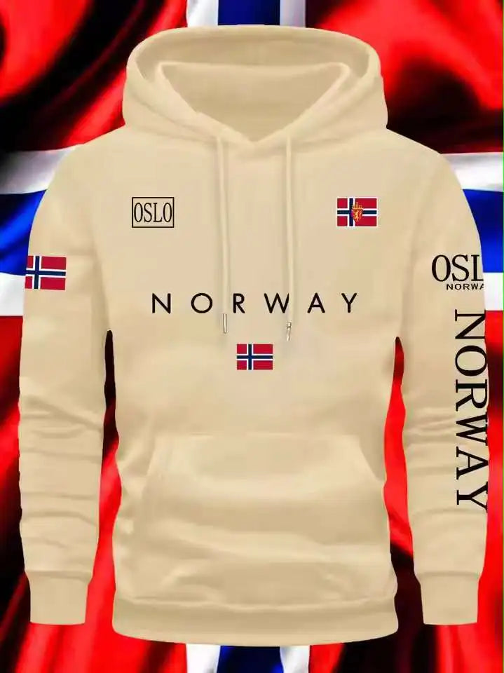 NORWAY printing Autumn winter models Men's Fleece windproof Warm Cotton Oversized Hoodie Outdoor Commuter Men's High Elastic top