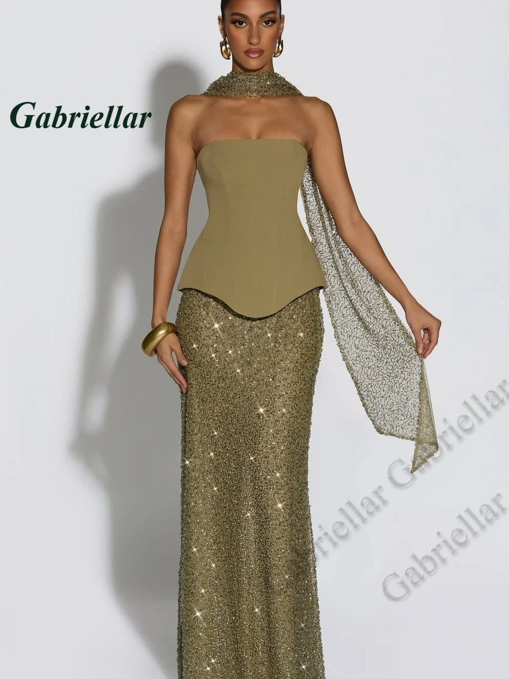 Gabriellar Fancy Bling Tulle Prom Dresses for Women Sequins and Beads Sleecveless Lacing up Special Occasion Gown Customized