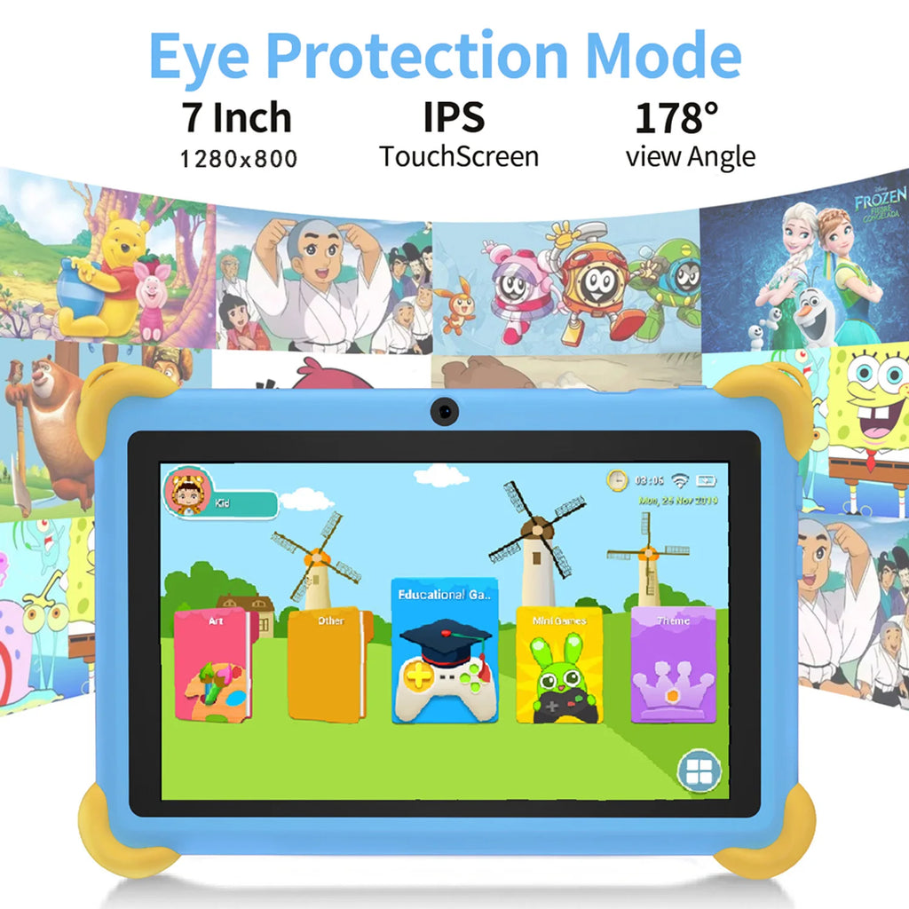 New 7 Inch 5G Pad Cartoon Pattern Kids' tablets Android Learning Education Tablet PC Kids-Proof protective Case Tablet 4000mAh