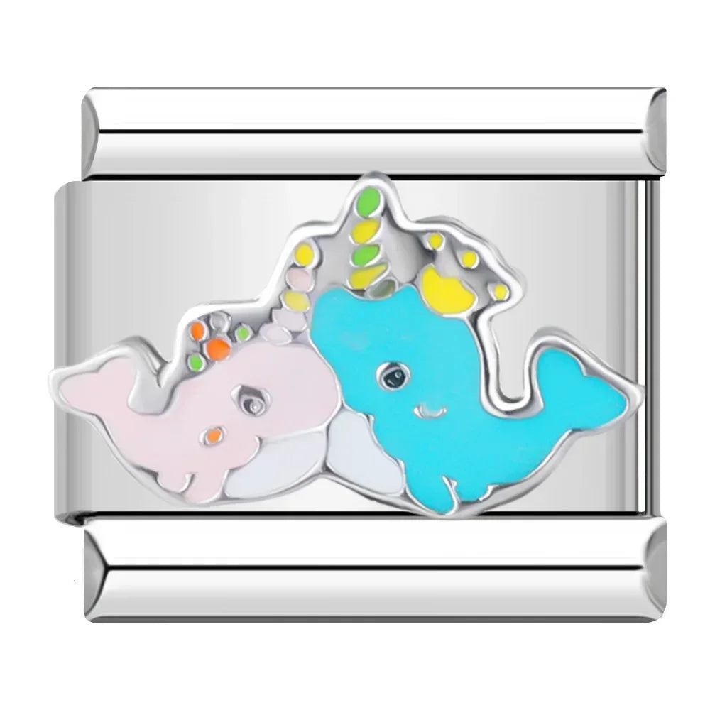 Hapiship 2023 Sweet Colour Star Dolphin Octopus Italian Charm Links Fit 9mm Stainless Steel Bracelet Jewelry DIY Making DJ596