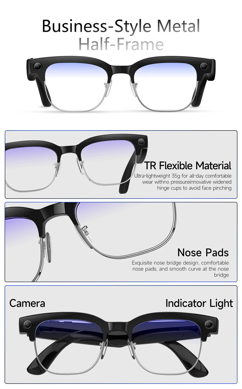 4K HD Upgrade Smart Glasses With Camera Video Recording AI Photo Recognition Bluetooth Call Translation Voice Sunglasses Men