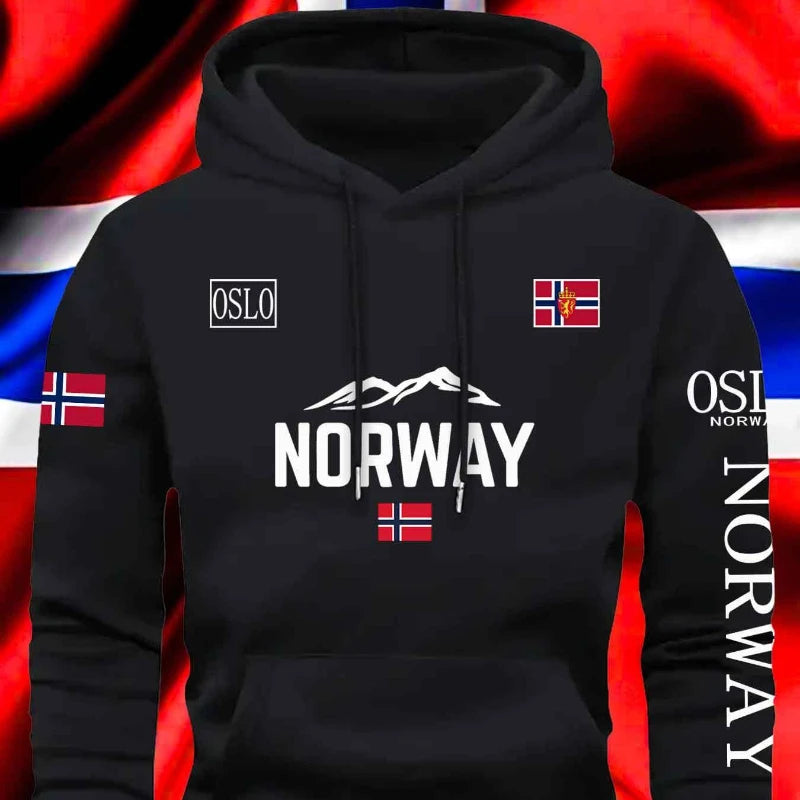 NORWAY printing Autumn winter models Men's Fleece windproof Warm Cotton Oversized Hoodie Outdoor Commuter Men's High Elastic top
