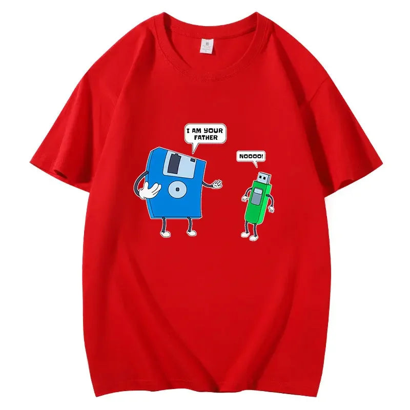 Floppy Disk Graphic Men's Tee Father & Son Floppy Disk Engineer Graphic Short Sleeve Casual Cotton Crew Neck T-Shirt for Men