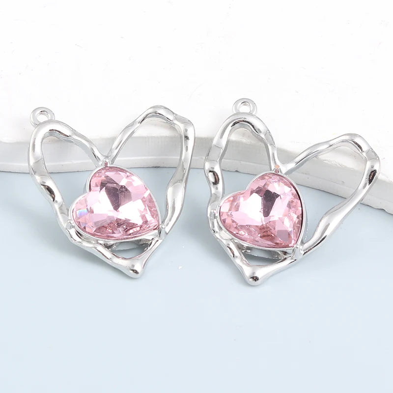 10pcs New Heart Enamel Charms Pink Fashion Y2K Style Pendants For Making DIY Handmade Findings Accessories Necklace Jewelry