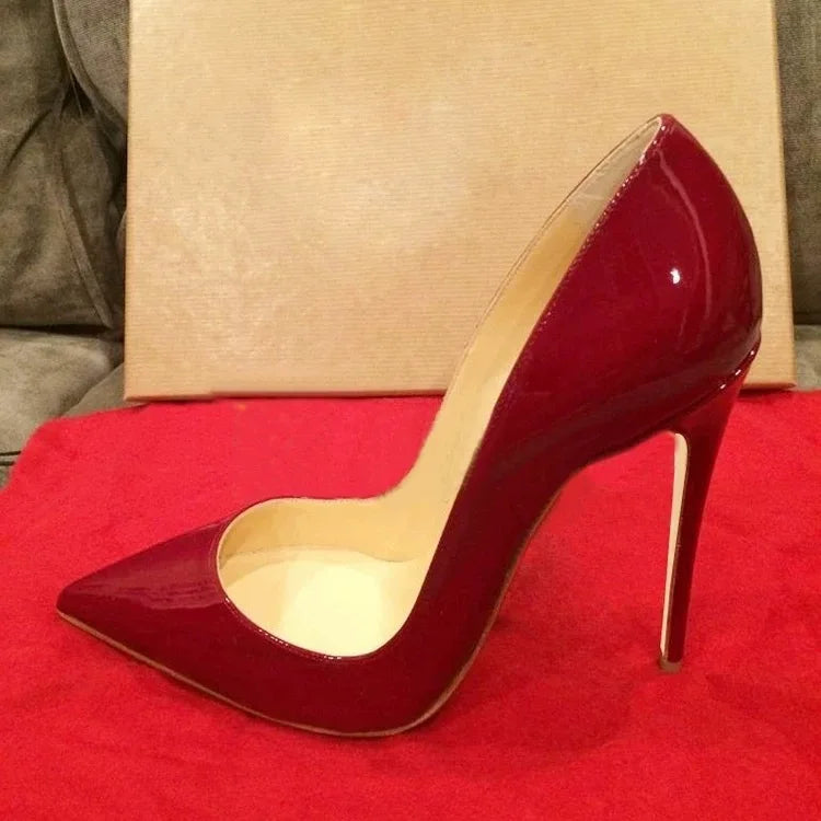 12cm 10cm Thin High Heels Sexy Patent Leather Pointed Toe Comfortable Stilettos Celebrity For Pumps OL Black dress Shoes Ladies