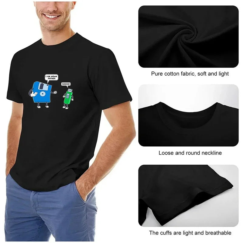 Floppy Disk Graphic Men's Tee Father & Son Floppy Disk Engineer Graphic Short Sleeve Casual Cotton Crew Neck T-Shirt for Men