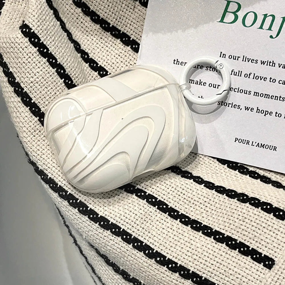 Deursigtige Silikoonhouer Vir AirPods2 3 4 Pro 2 2de Generasie Oorfone Toebehore Beskermingsbedekking Eenvoudige Wit Kromme Met Sleutelhouer