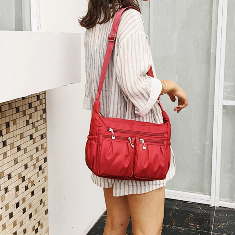 Large Capacity Waterproof Nylon Shoulder Bag Multi-Pocket Crossbody Bag Female Bag Shopping Travel Lady Handbag Leisure Purse