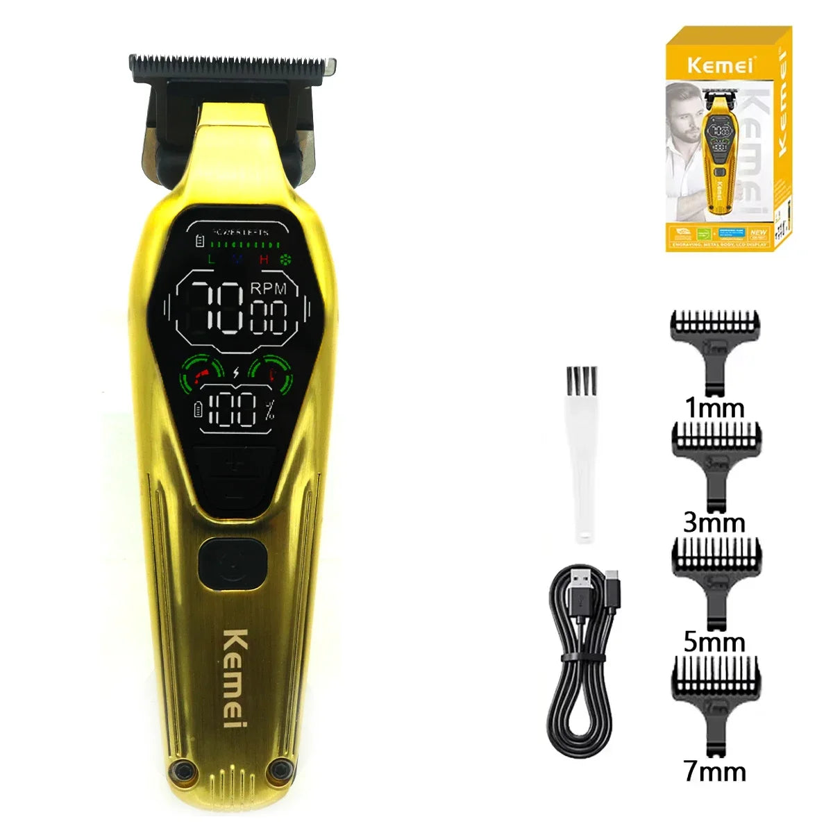 Kemei KM1697 Hair Trimmer for Men 9000RPM 9W Full Metal DLC Blade LED Display Zero Gapped Professional Trimmer Finishing Machine