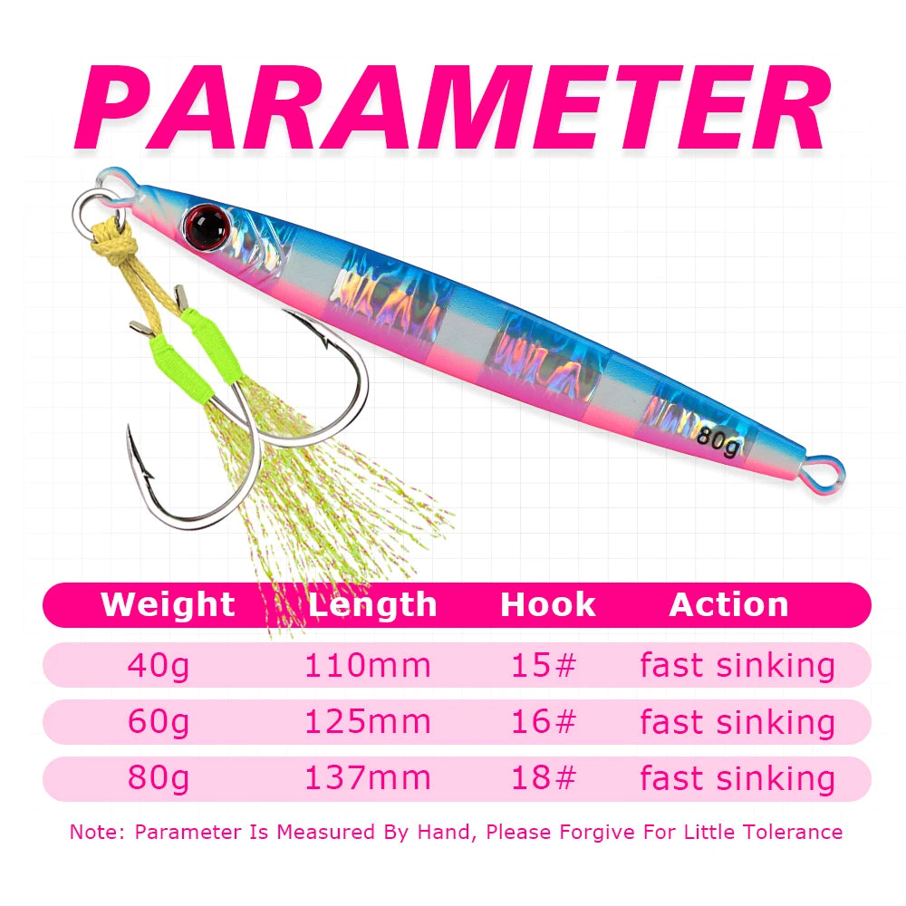 TOLU 2024 New 40g/60g/80g Fast Sinking Jigging Fishing Lure Laser Paper Coating Luminous Jig Lure Sea Fishing Trolling Jigging