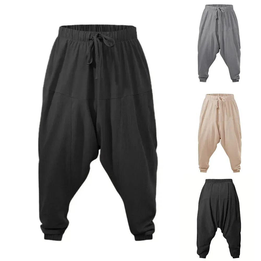 Harem Broeke vir Mans Katoenlinne Lae Kruis Gemaklike Straatdrag Los Pasvorm Asemende Liggewig Langbroek Manlike Joggers
