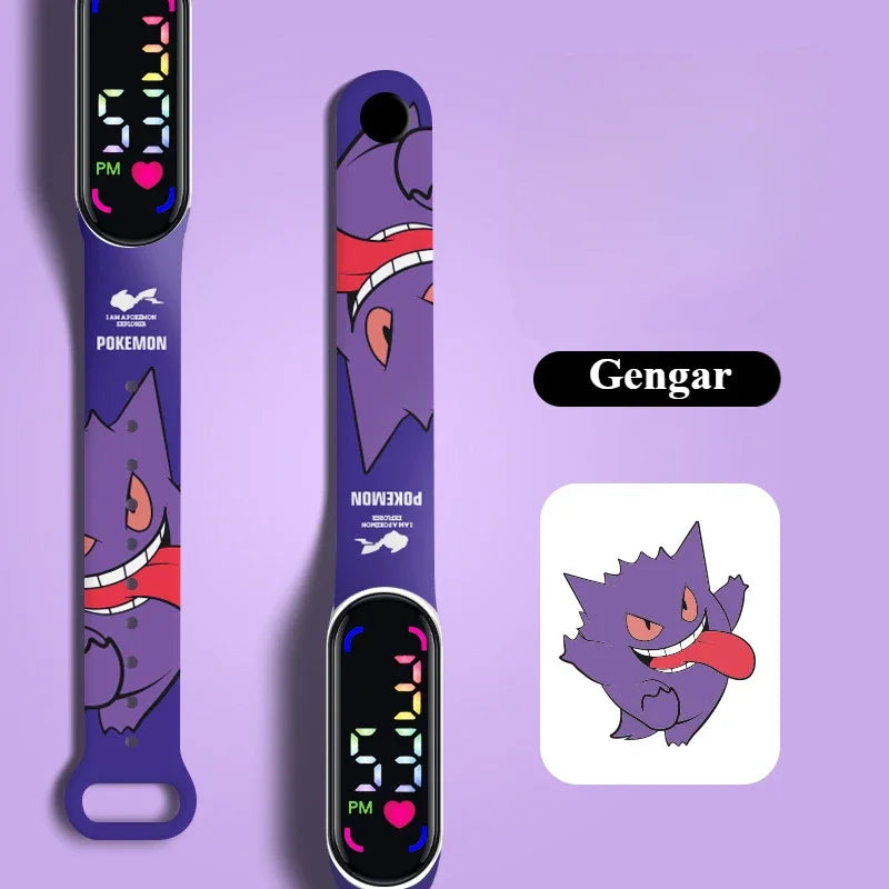 Pokemon Watch Pikachu Gengar, LED Digital Waterproof Watch for Kids, Electronic Wristwatch Boys Girls Birthday Gift