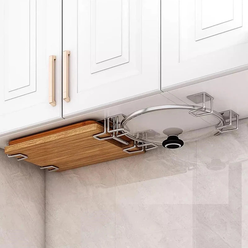 New 4PCS Kitchen Storage Rack Wall Mounted Pot Cover Rack Cabinet Bottom Cutting Board Rack Vegetable Board Storage Rack
