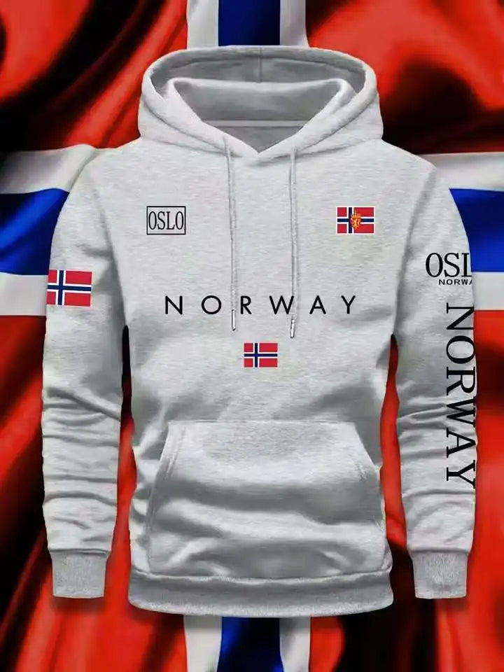 NORWAY printing Autumn winter models Men's Fleece windproof Warm Cotton Oversized Hoodie Outdoor Commuter Men's High Elastic top