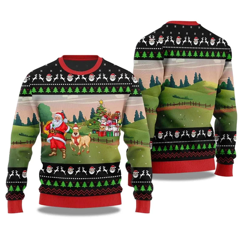 Jingle My Bells Ugly Christmas Sweater For Men Beer Party Print Santa Claus Pullover Sweatshirt Snowman Alpaca Pattern Sweater