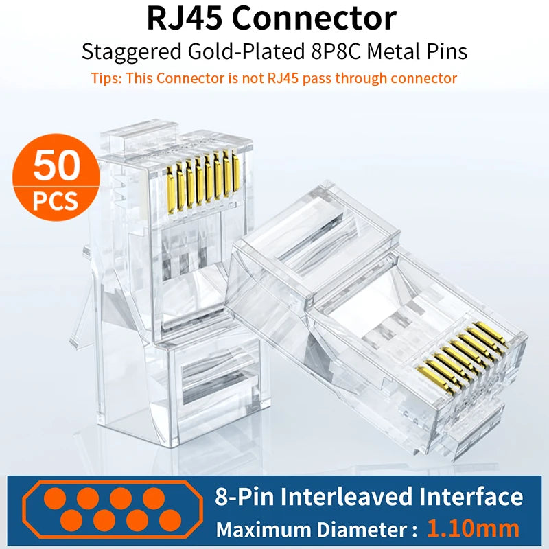ZoeRax 50pcs Cat6 RJ45 Ends Cat6 Connector, Cat6 / Cat5e RJ45 Connector, Ethernet Cable Crimp Connectors UTP Network Plug