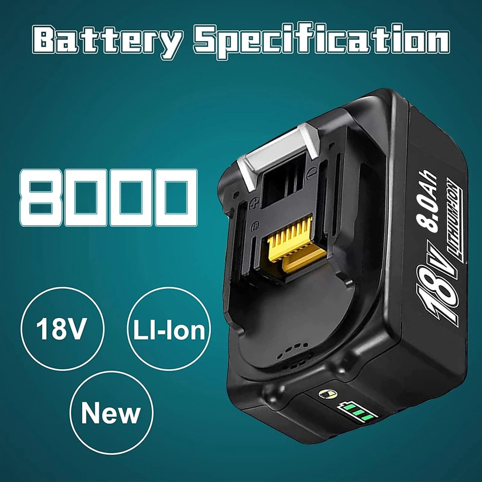 For Makita BL1830 Replacement Battery 18V 8000mAh Li-ion Compatible with BL1860 BL1850 BL1840B Power Tools + 6A Fast Charger