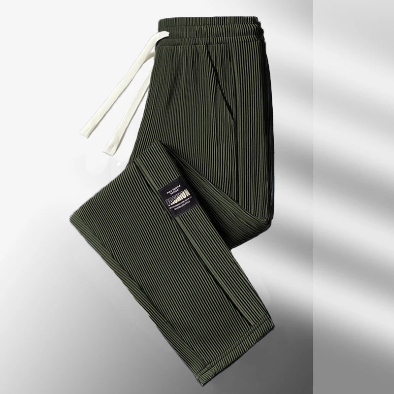 Summer Ice Silk Elastic Waist Sports Pants Men's Lightweight Straight Leg Casual Trousers Youth Fashionable Loose Fit