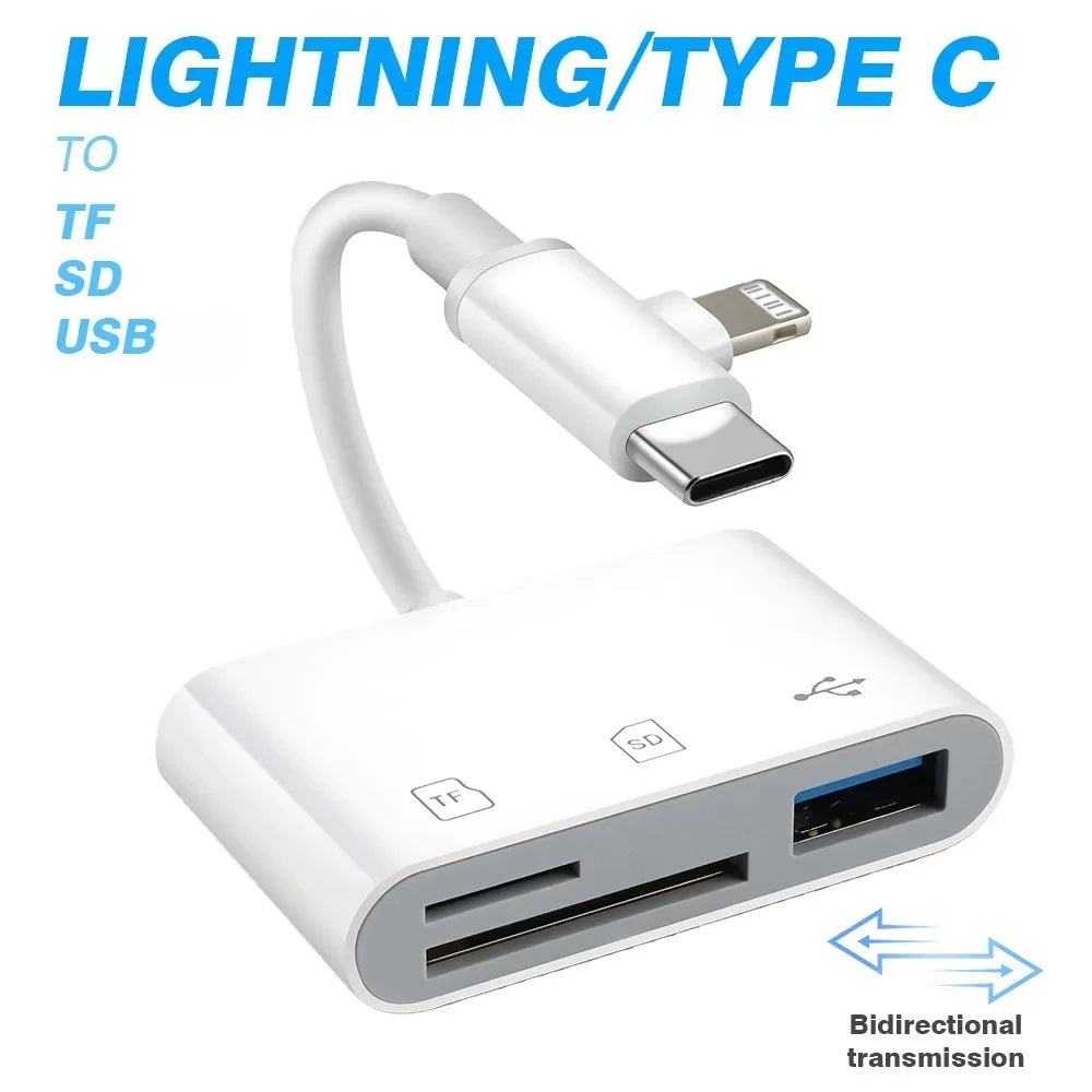 3 in 2 OTG Card Reader Type-C Lightning to SD/TF/USB Memory Card Adapter For Laptops iPhone 17 Multi-Function Smart Card Reader
