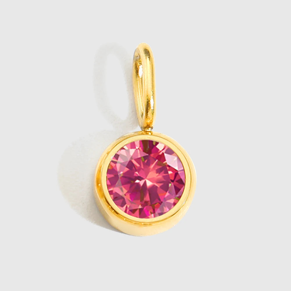 St-Delan Stainless Steel Round Bezel CZ Birthstone Charms Multicolor Crystal Pendant for DIY Jewelry Making