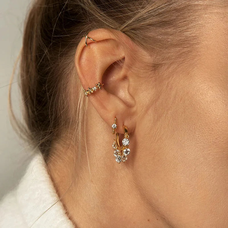 ENSHIR Colorful Cubic Zircon Tassel Hoop Earring for Women Dainty Gold Color Earrings Jewelry Wholesale