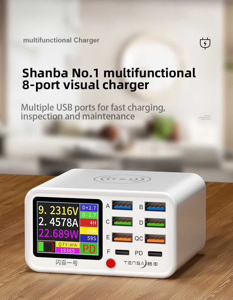 8 Port USB PD Fast Charging Wireless Charger With Anti Short Circuit Repair Function Mobile Phone Power For iPhone 15 13 Xiaomi