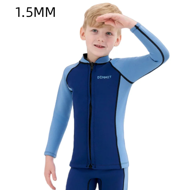 Kids Neoprene Diving Surfing Suit Split Long Sleeve Wetsuit Girls Thick Swimsuit Boys Rash Guards Swimwear Keep Warm Clothes