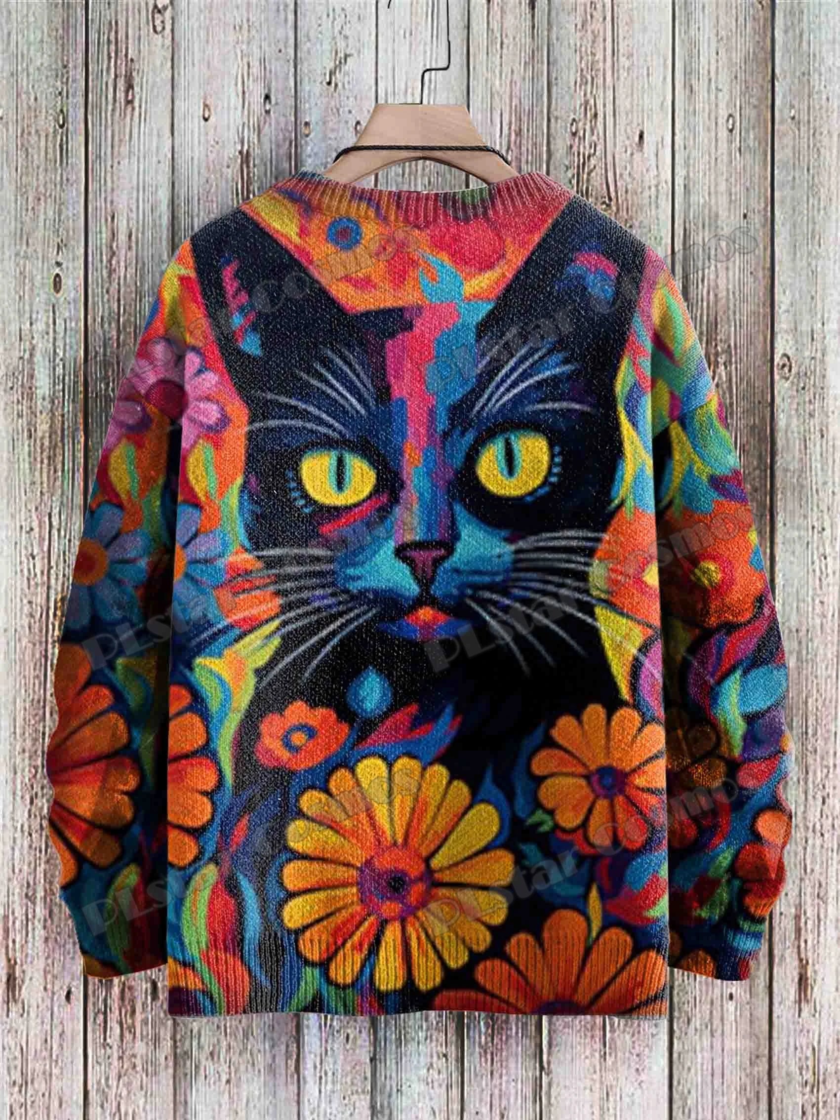 Abstract Art Girl Multicolor Pattern 3D Printed Men's Crewneck Knitted Pullover Winter Unisex Casual Knit Pullover Sweater ZZM47