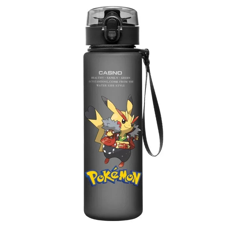 560ML Pokemon Water Cup Pikachu Mewtwo Gengar Portable Plastic Cartoon Outdoor Sports Large Capacity Travel Hiking Water Bottle