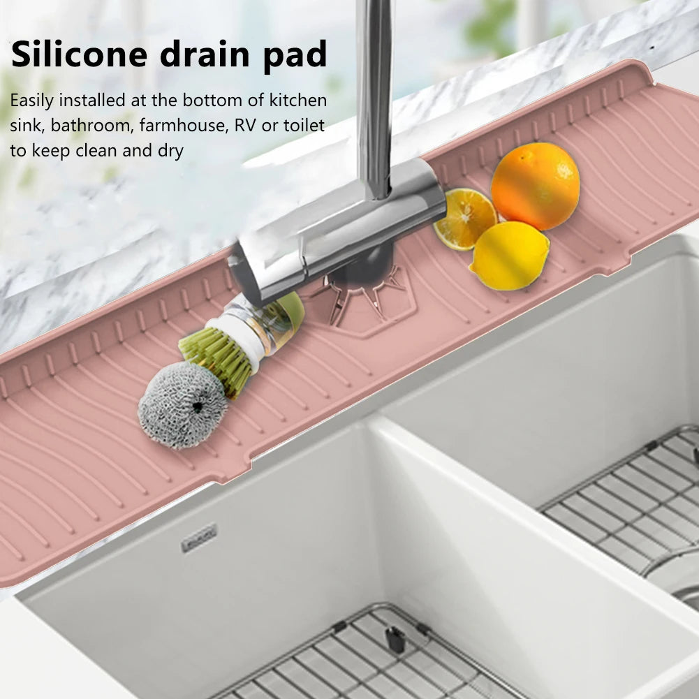 30/24 Inch Silicone Faucet Mat Sink Splash Guard Large Size Faucet Drain Drying Pad Countertop Protector for Bathroom Kitchen