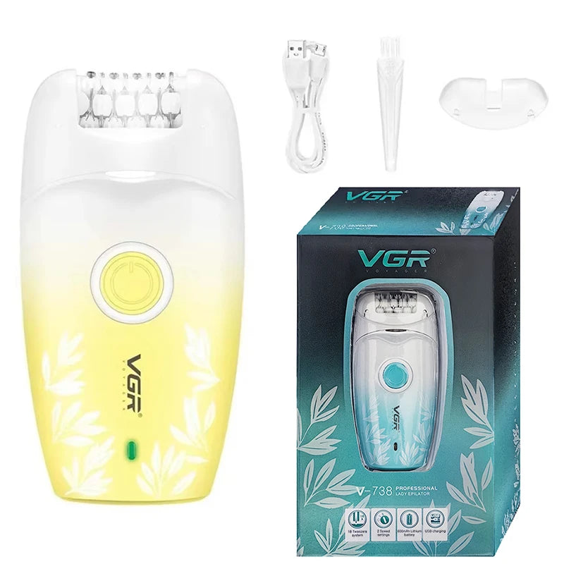 VGR Hair Remover Professional Women Face Hair Removal Bkini Epilator Electric Trimmer Leg Underarm Body Rechargeable  V-738