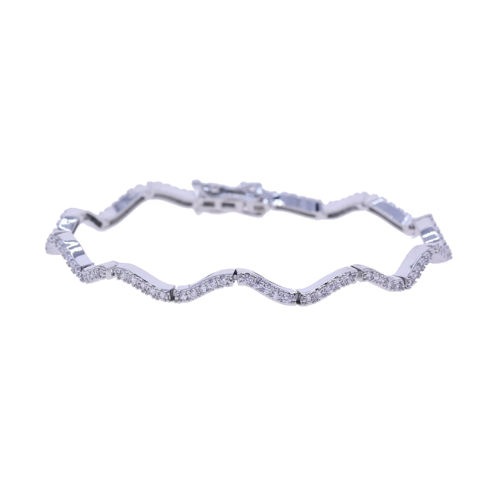 2026 New Arrived Trendy Women Jewelry Set Micro Paved CZ Curved Bar Wave Charm Chain Braelet Choker Necklace