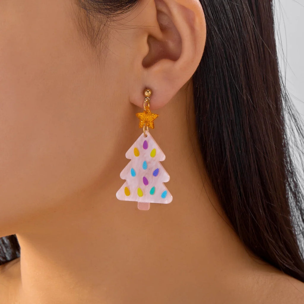 Christmas Acrylic Heart Santa Claus Deer Candy Crutch Xmas Tree Soldier Drop Earrings Cute Holiday Jewelry For Women Men Gifts