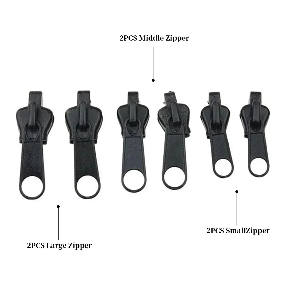 6pcs Universal Instant Fix Zipper Repair Kit Replacement Zip Slider Teeth Rescue Sewing Clothes Bag Zippers Tool Accessories
