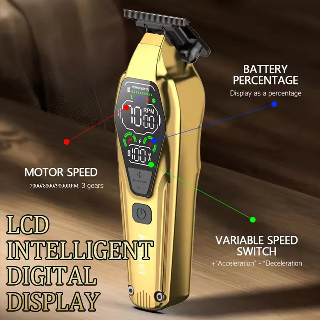 Kemei KM1697 Hair Trimmer for Men 9000RPM 9W Full Metal DLC Blade LED Display Zero Gapped Professional Trimmer Finishing Machine